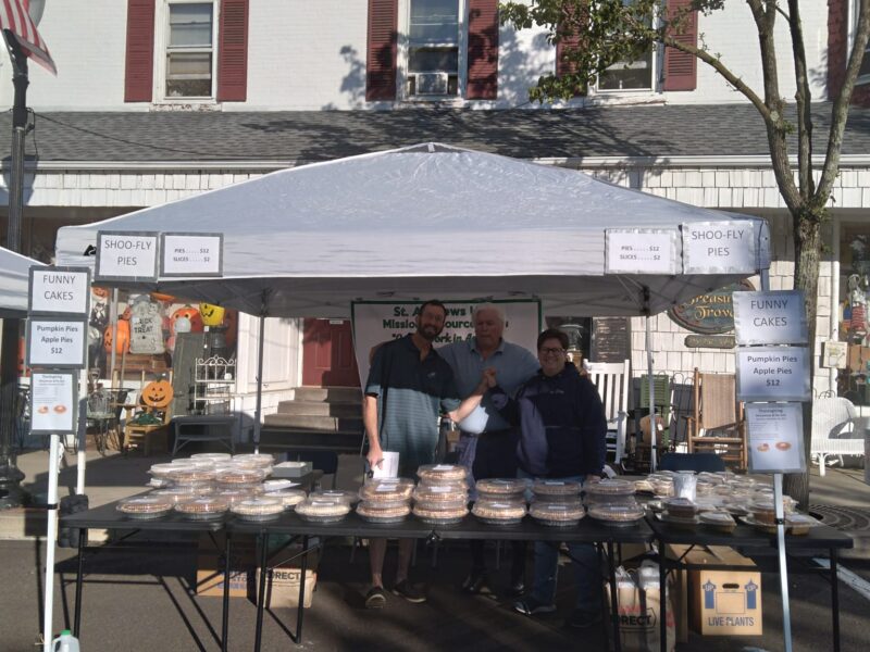Selling St. Andrew’s famous Shoo-Fly Pie and Funny Cakes at the Perkasie Farmers Market