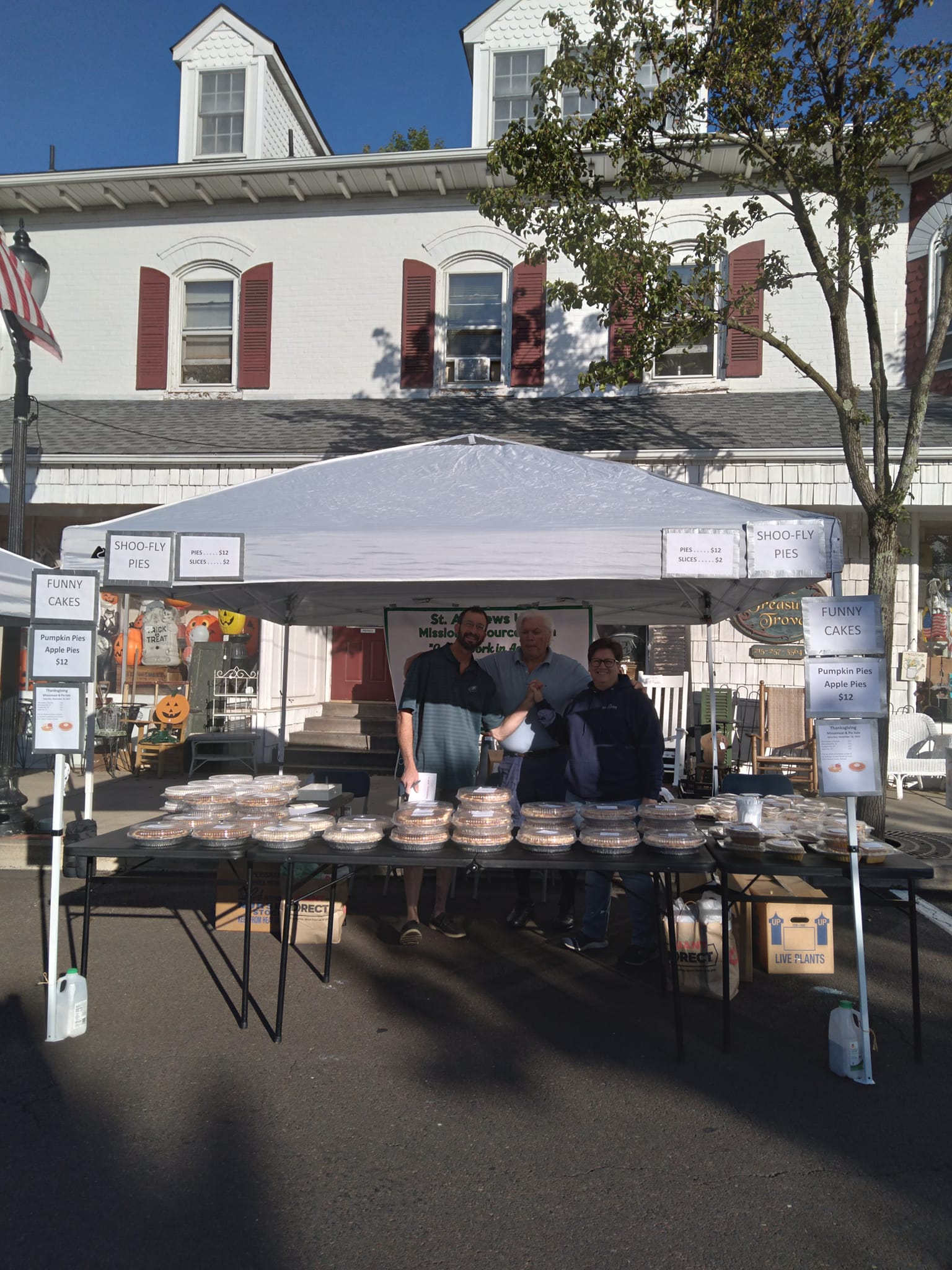 Selling St. Andrew’s famous Shoo-Fly Pie and Funny Cakes at the Perkasie Farmers Market