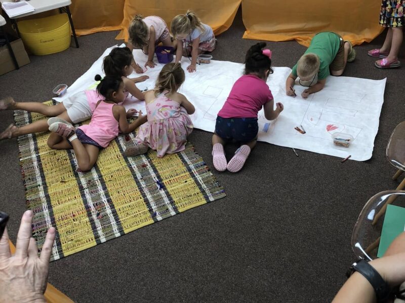 Creating a mural during Vacation Bible School
