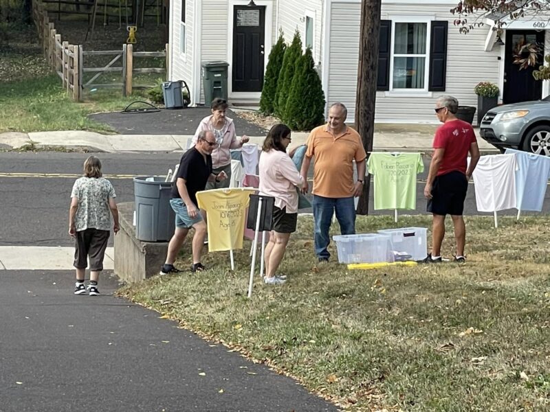Setting up The Memorial for the Lost in Bucks County on our front lawn to bring awareness and advocacy to gun violence and reform.
